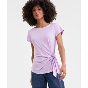 Lilac Tie-Front Short Sleeve Top
